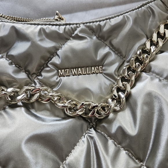 MZ Wallace Metallic Silver Quilted Shoulder Bag - Picture 3 of 12